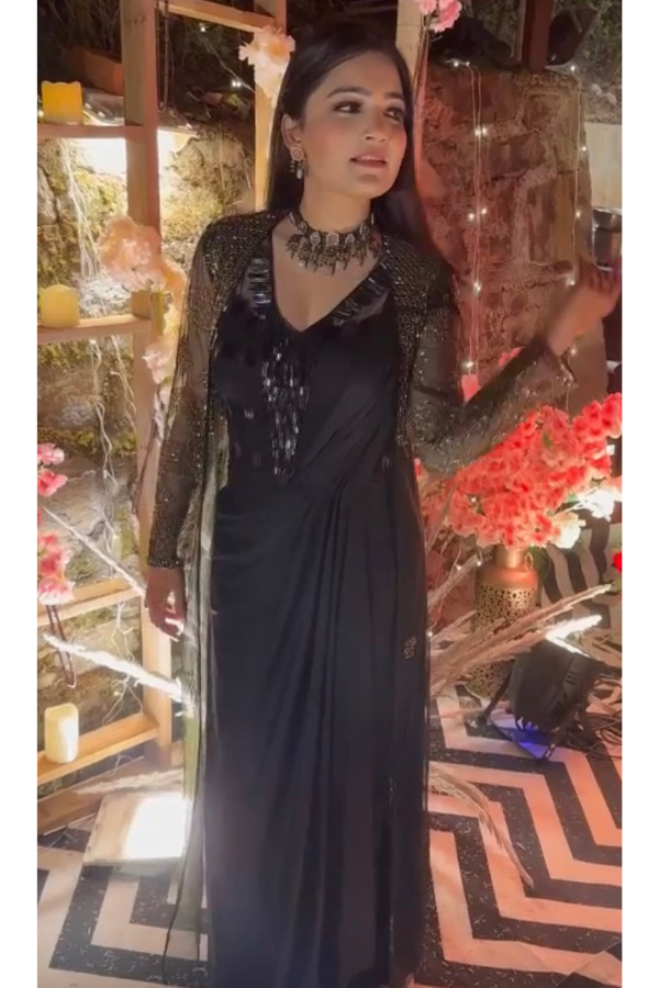 Indo western saree gown and long jacket – Kuro Clothing India