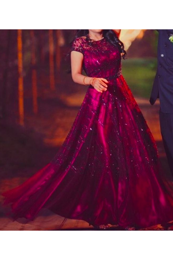 Zara Umrigar wine embroidered gown  Kuro