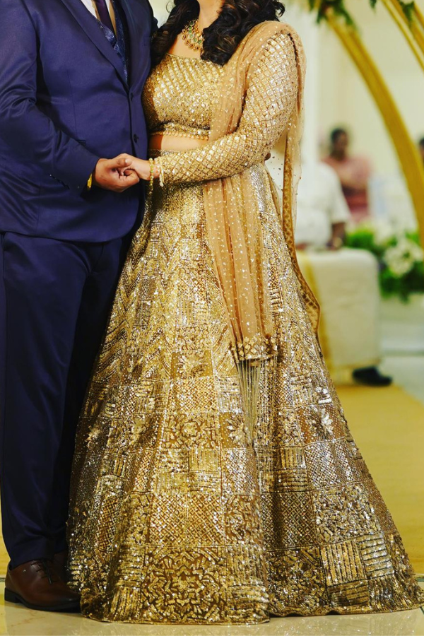 Seema Gujral Biscotti Gold Sequin Lehenga Set – Kuro