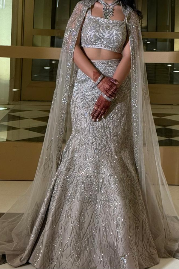 Rachit Khanna Embroidered Fish Cut Lehenga Set – Kuro