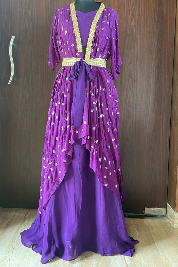 Purple indo western lehenga jacket set  Kuro