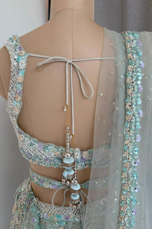 Blue Floral Embellished Lehenga Set