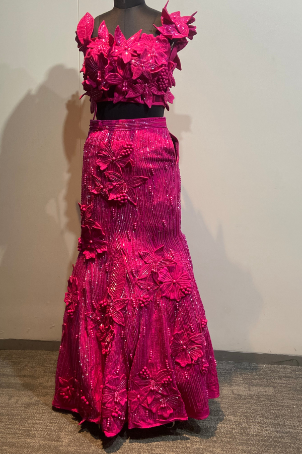 Fuchsia Bloom Fishcut lehenga set