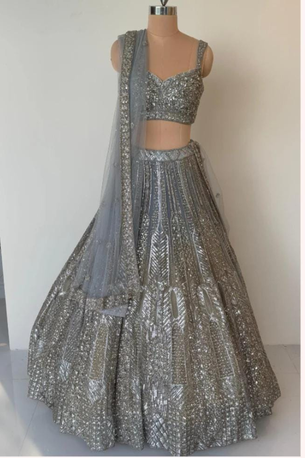 Steel grey sequins lehenga set