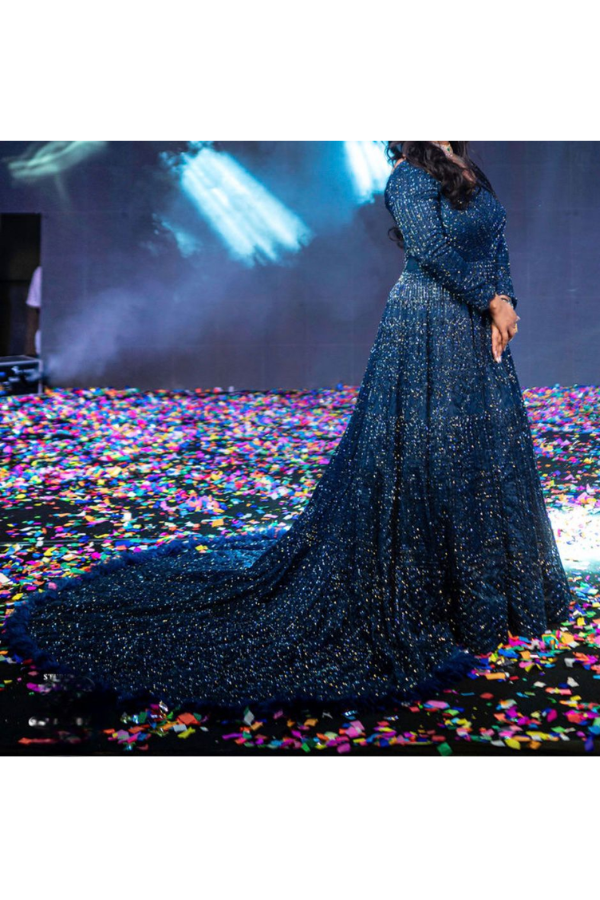 Varun chakkilam Sapphire Blue Floral Gown