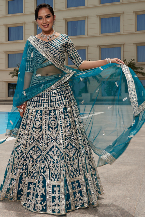 Blue and Silver lehenga set – Kuro Clothing India