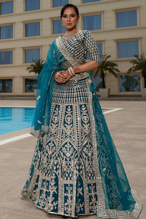 Paper Silk Blue Lehenga Choli Indian Party Lengha Chunri Skirt Saree  Embroidery | eBay