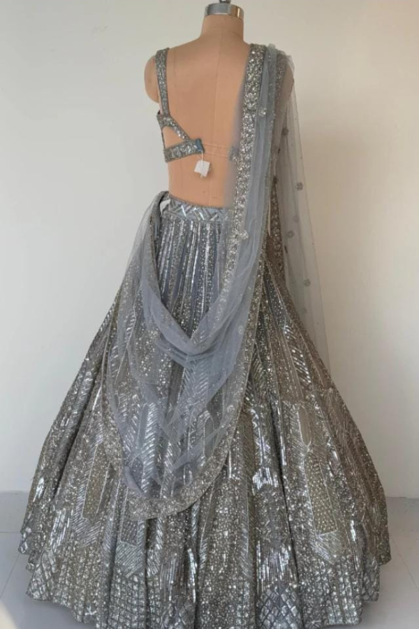Steel grey sequins lehenga set