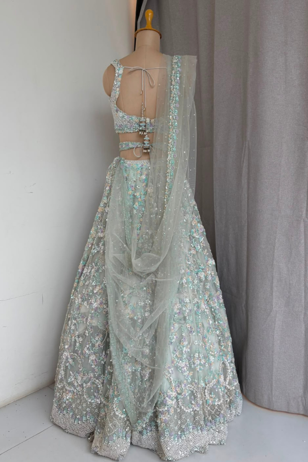 Blue Floral Embellished Lehenga Set