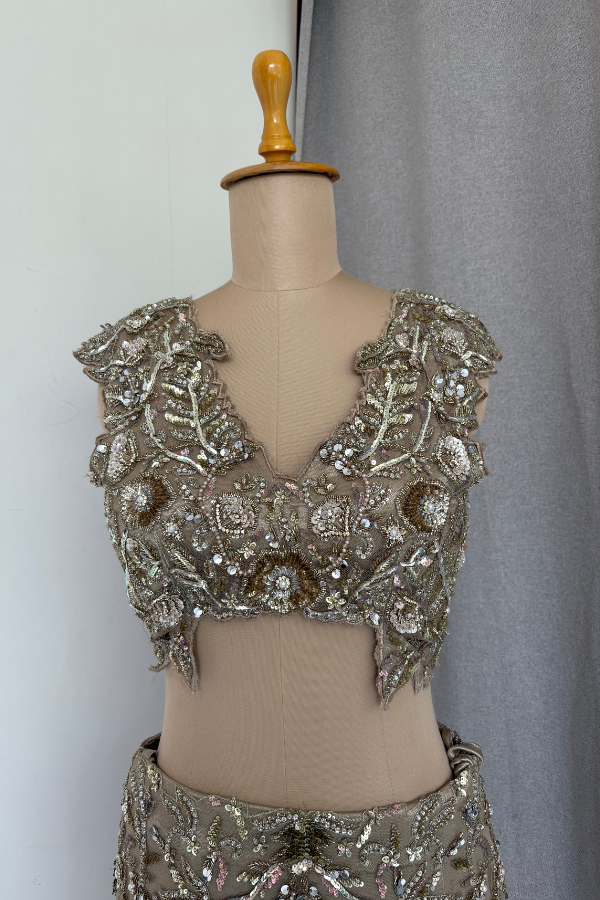 Metallic Silver Slit Skirt set