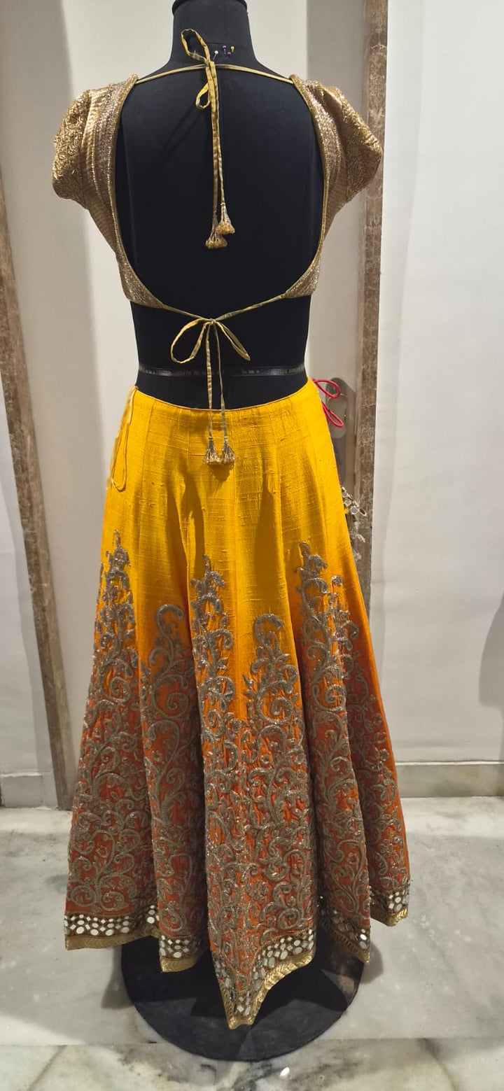 Jade by Monica & Karishma Mustard Embroidered Lehenga Set