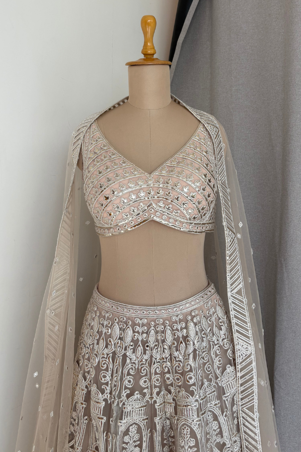 Nude Net foil Bridal Lehenga set