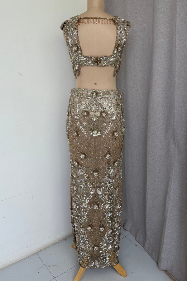 Metallic Silver Slit Skirt set