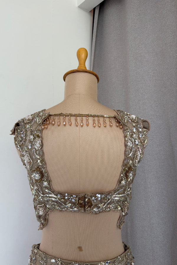 Metallic Silver Slit Skirt set