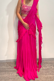 Hot Pink Pre stitched  Saree