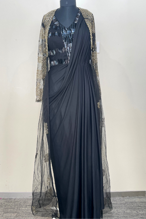 Indo western saree gown and long jacket