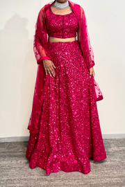 Red sequin embroidered lehenga set