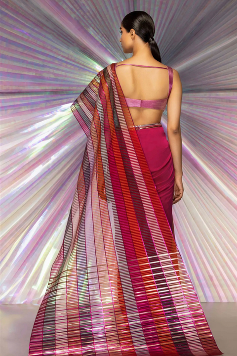 STRUCTURED SAREE WITH METALLIC CORDED BLOUSE