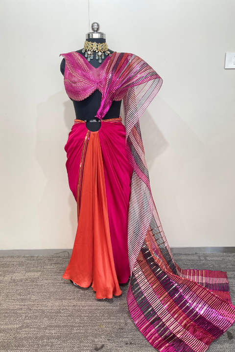 STRUCTURED SAREE WITH METALLIC CORDED BLOUSE