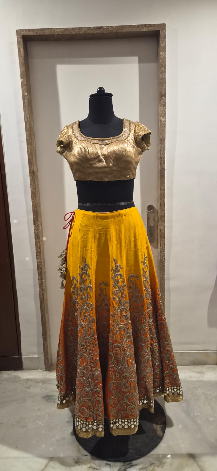 Jade by Monica & Karishma Mustard Embroidered Lehenga Set