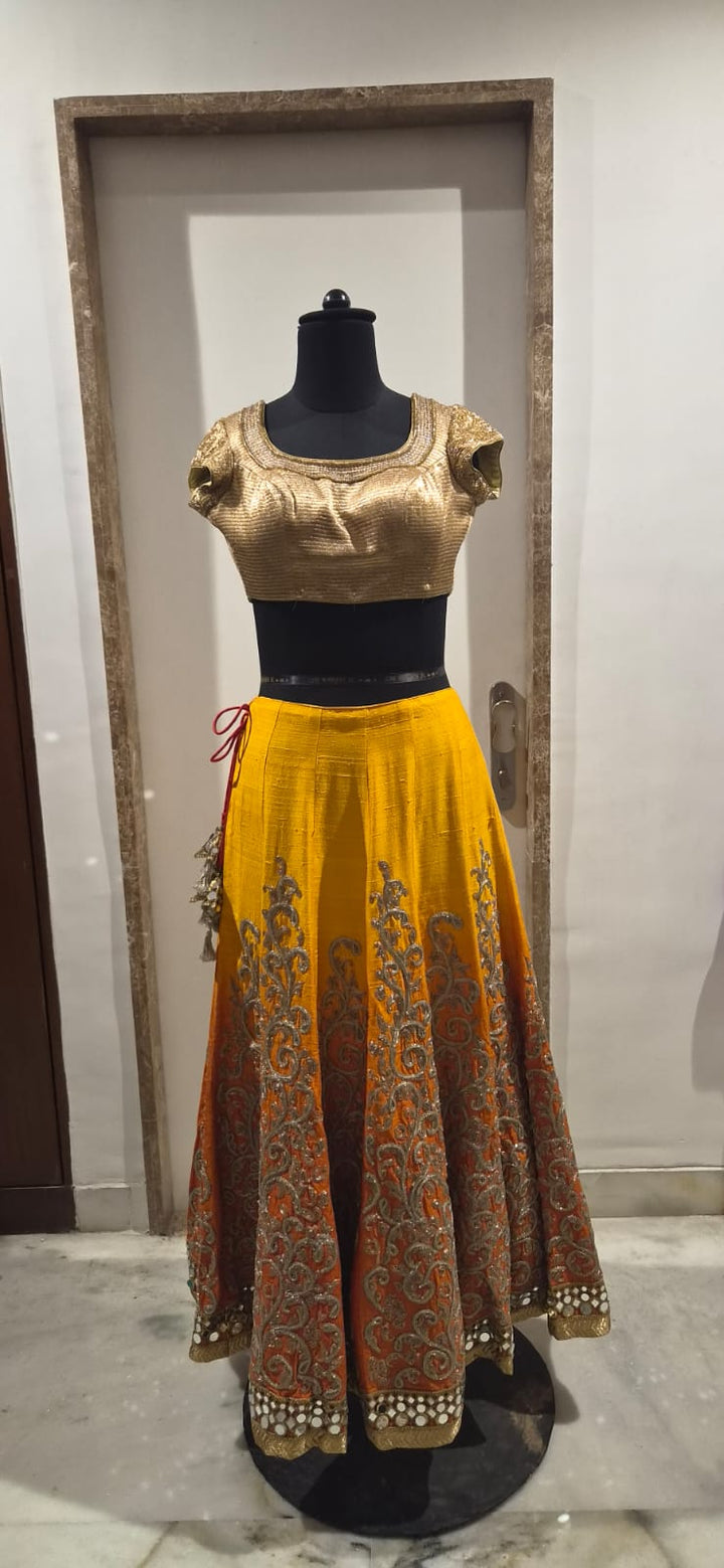 Jade by Monica & Karishma Mustard Embroidered Lehenga Set