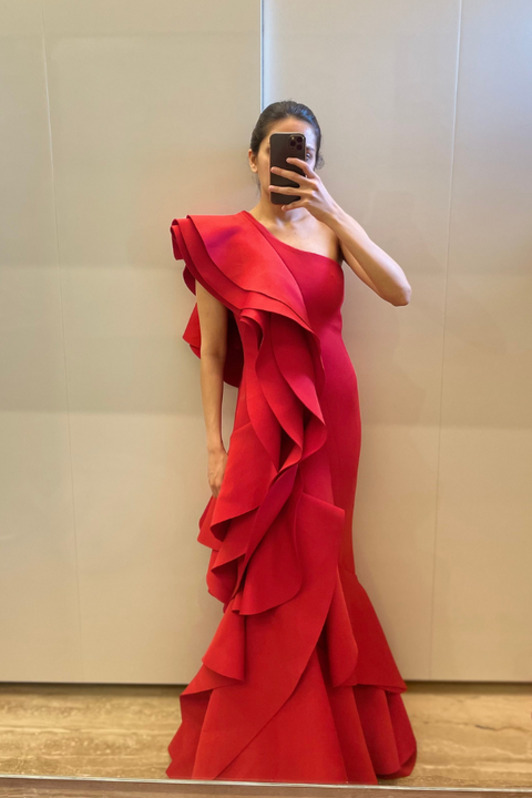 Red Ruffled gown