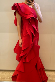 Red Ruffled gown