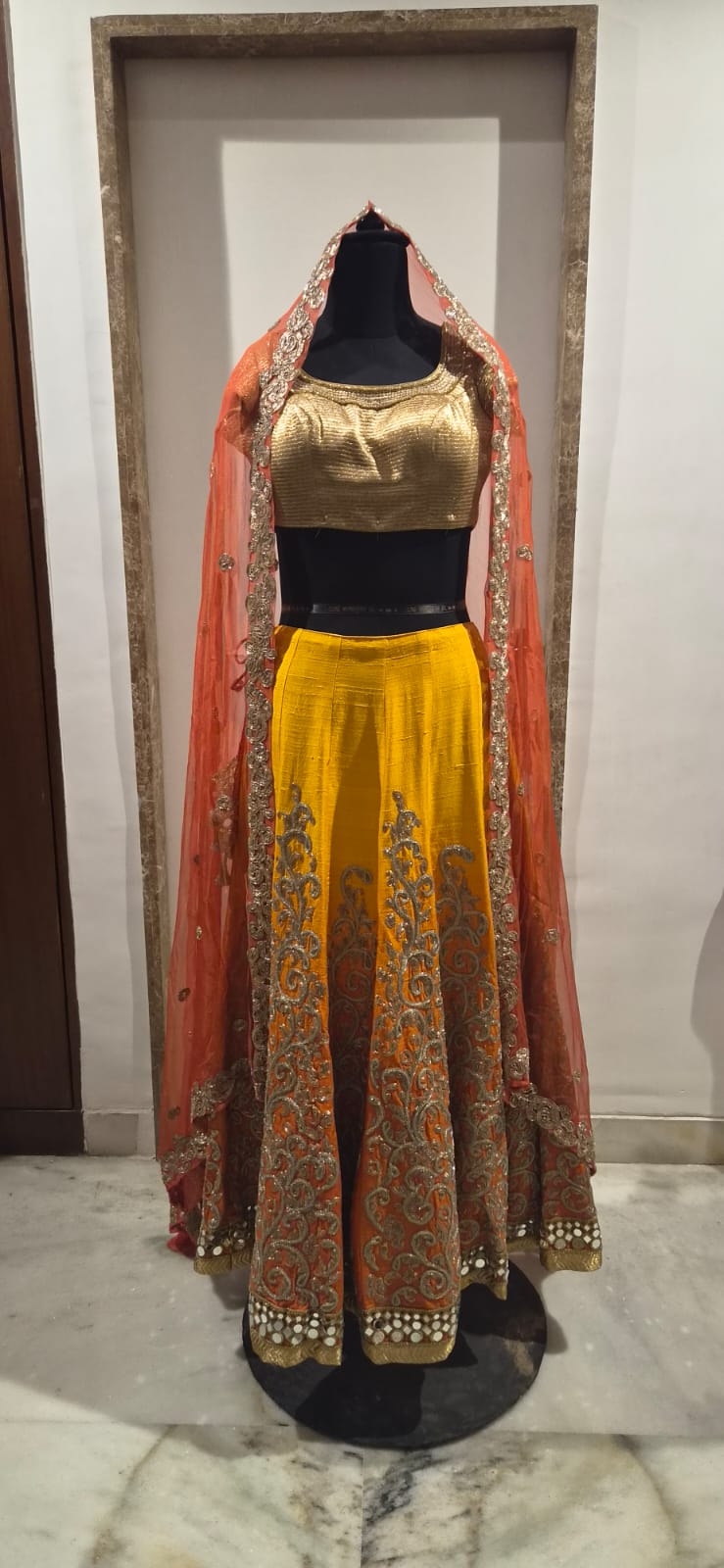 Jade by Monica & Karishma Mustard Embroidered Lehenga Set