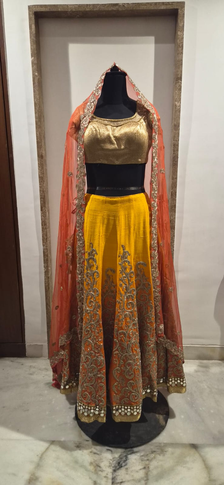 Jade by Monica & Karishma Mustard Embroidered Lehenga Set