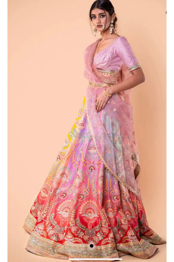 Tarun Tahiliani Multicolour Embroidered Lehenga Set