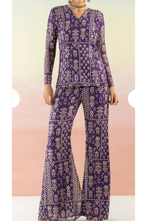 Deep purple embroidered kurta set