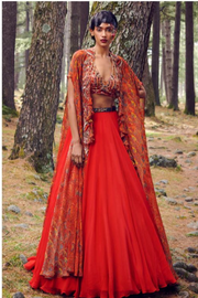 Dolly J red lehenga with cape