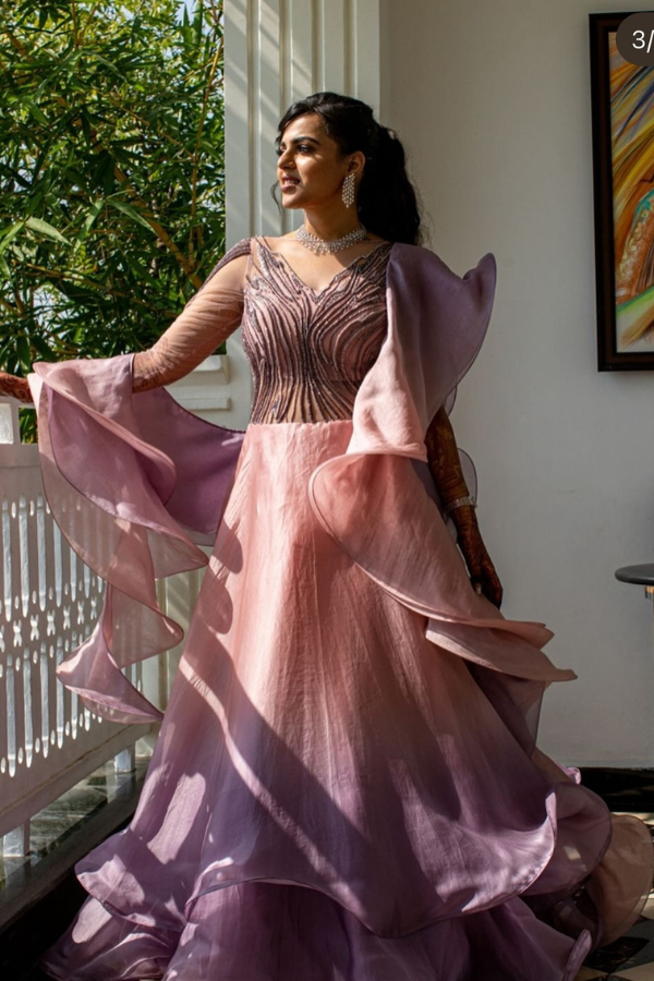 Gaurav Gupta pink ruffled gown with dupatta