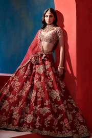 Dolly j Burgundy Big Floral Jaal Lehenga Set