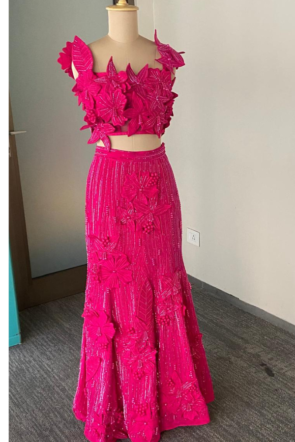 Fuchsia Bloom Fishcut lehenga set