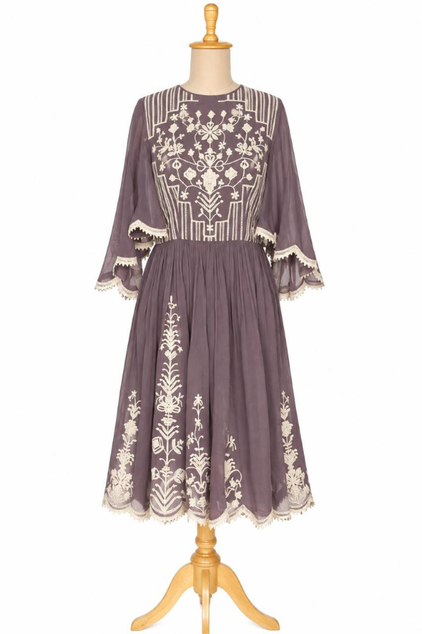 Varun & Nidhika Mauve embroidered midi dress