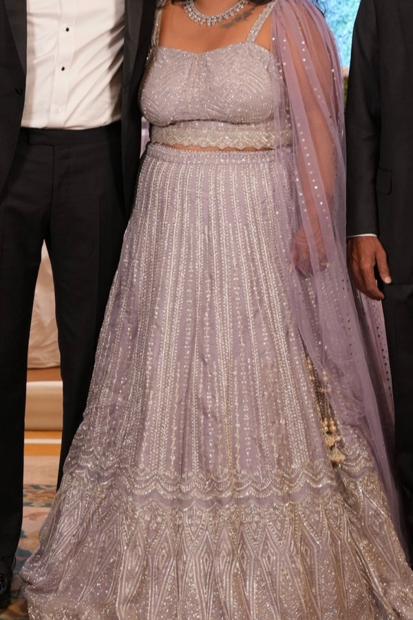 Chamee and Palak Lilac lehenga with cape