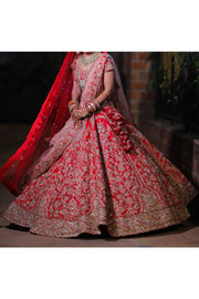 red embroidered lehenga