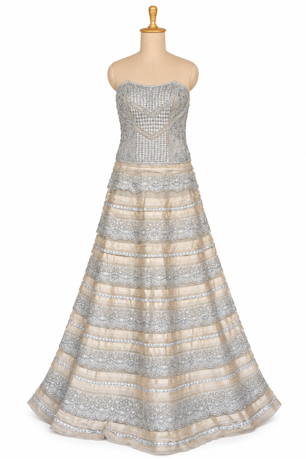 Jade By MionChampagne ivory embellished gown