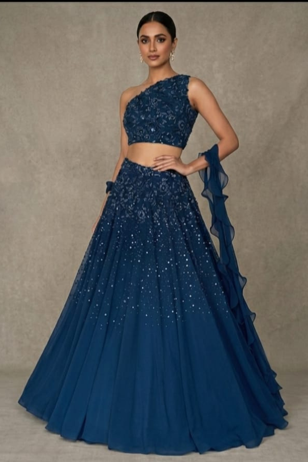 One Shoulder Floral lehenga set
