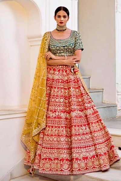 tri color gota patti lehenga set