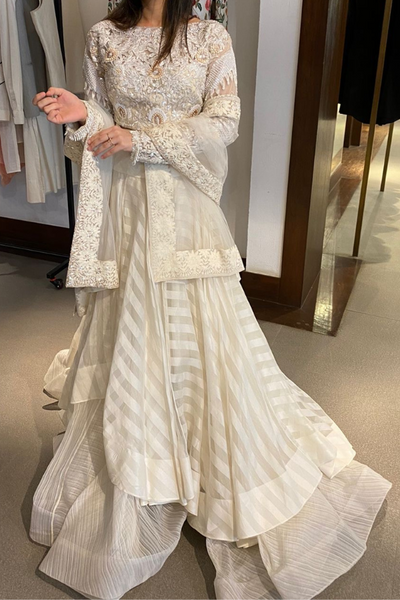 MANISH MALHOTRA ivory layered lehenga set