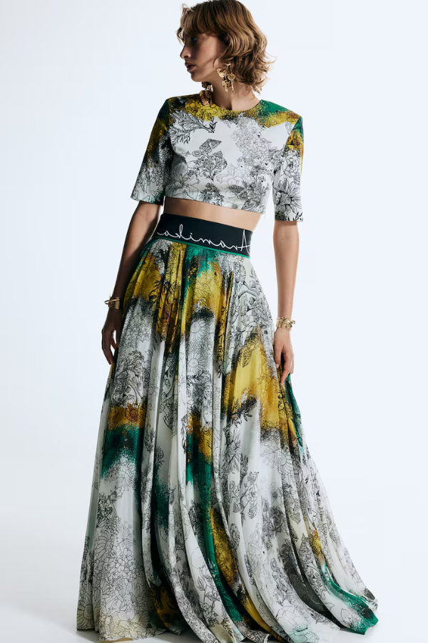 Anamika Khanna x H&M Silk-blend floral-motif skirt