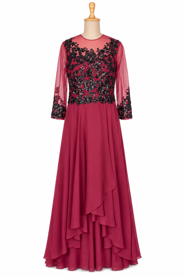 Neeta Lulla Burgundy Embellished Gown
