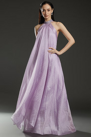 Amit Aggarwal Lilac Striped Fabric Halter Dress