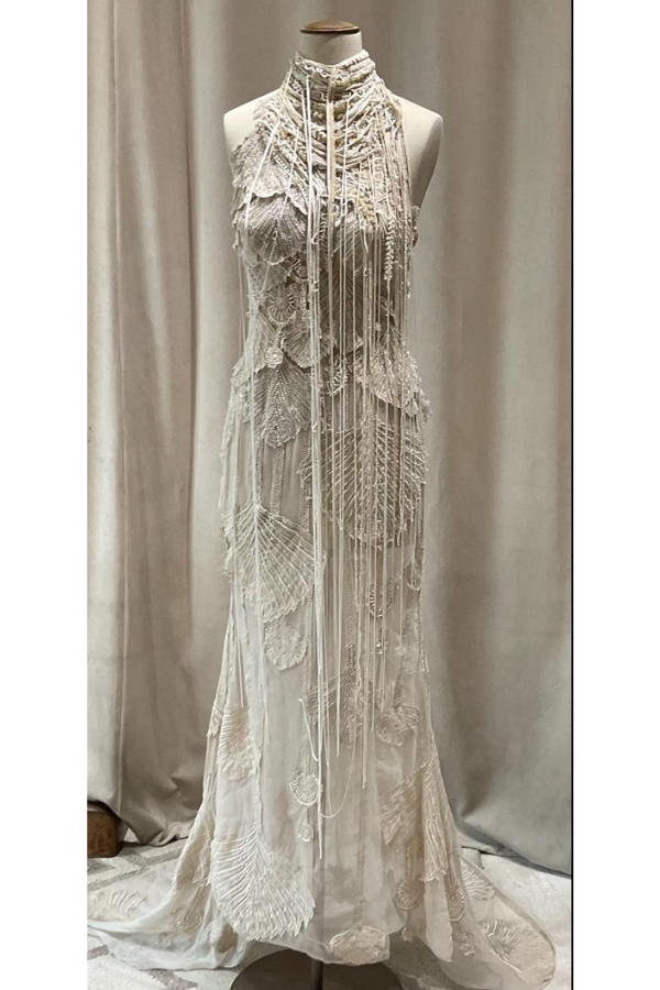 Abhishek Sharma ivory pearl embellished gown