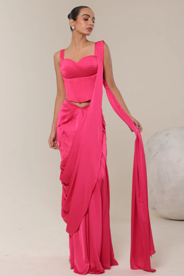 Fuchsia Corset Drape Saree