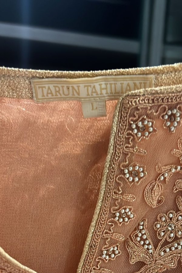 Tarun Tahiliani peach embroidered sharara set