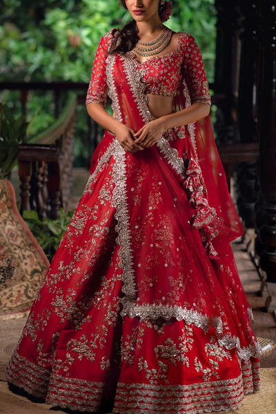 ANUSHREE REDDY Red embroidered lehenga set