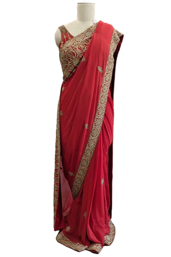 Rabani & Rakha red georgette saree set